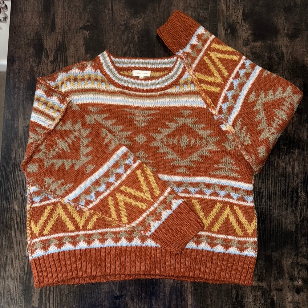 Gilded Intent Aztec Patterned Sweater - image 1